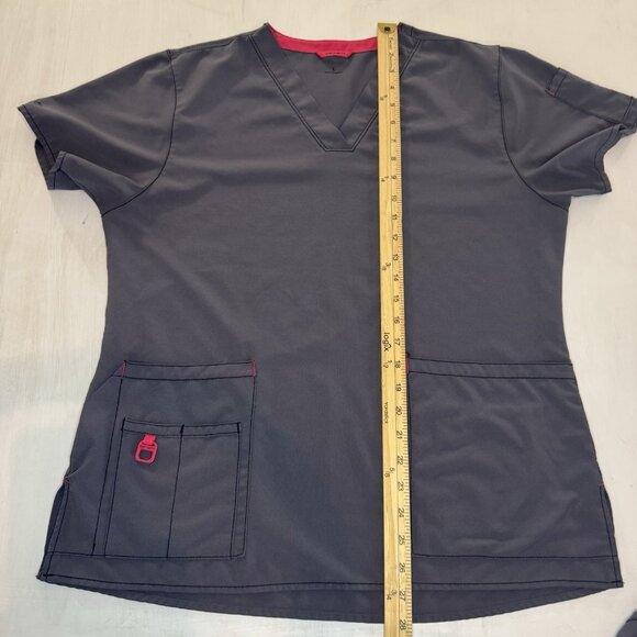 Carhartt Force Scrub Shirt Top Women's Large Multi Pocket V-Neck Gray With Pink - Picture 5 of 8